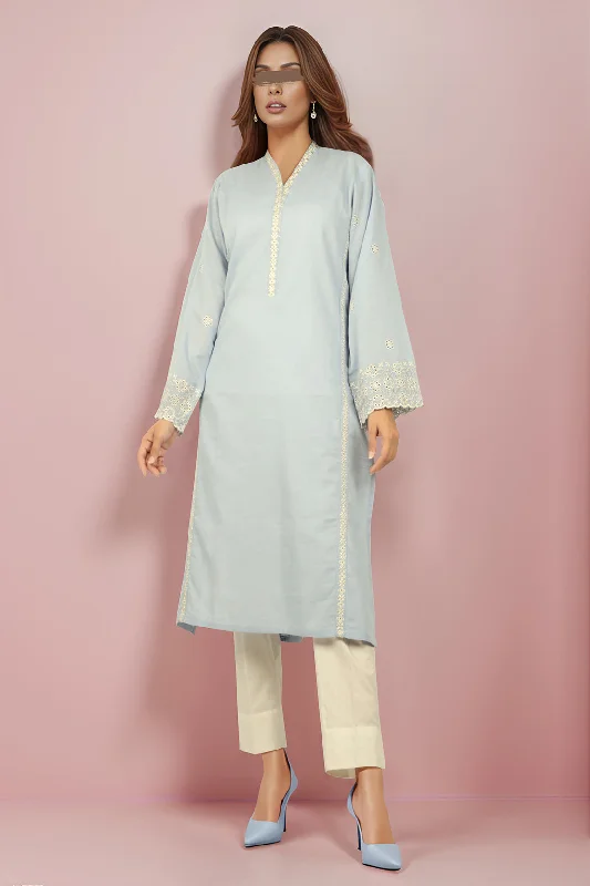 Solid+Embroidered Khaddar Stitched Shirt