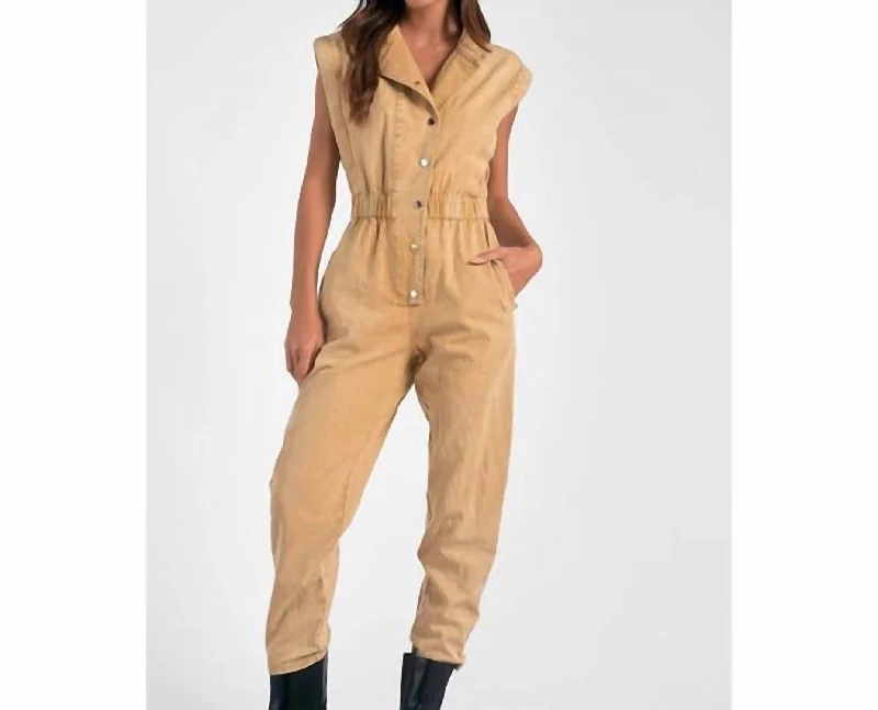 Wash Jean Jumpsuit In Beige