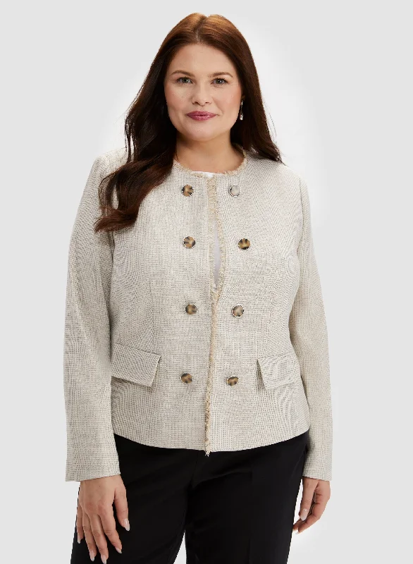 Textured Linen Collarless Jacket