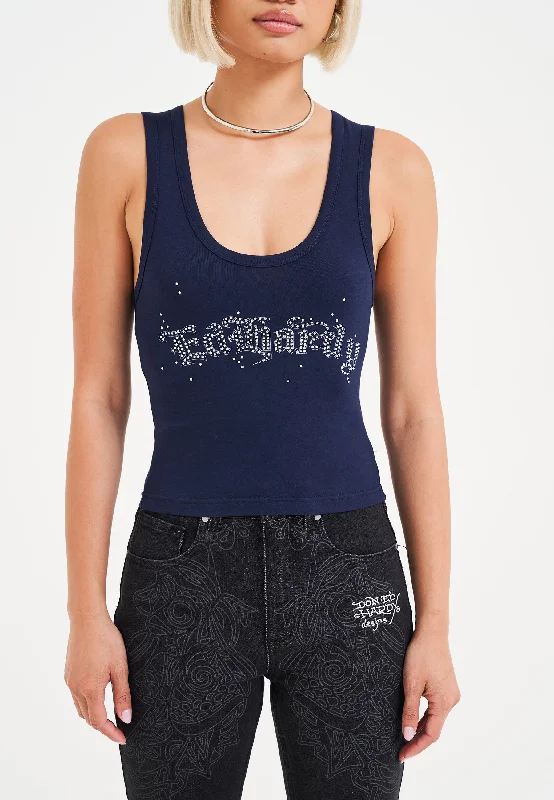 Womens Crystal Hardy Vest Top - Navy Blue