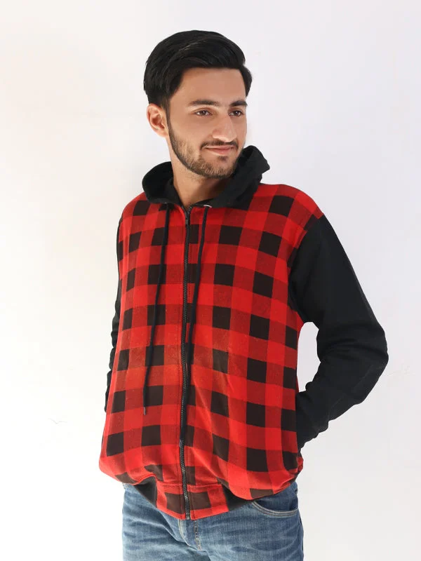 MH05 NS Unisex Zipper Hoodie Red Checks