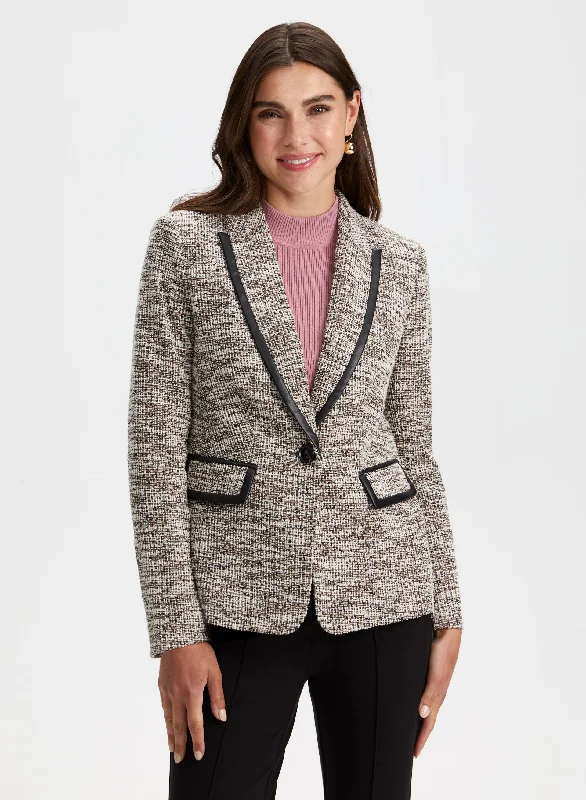 Contrast Trim Bouclé Blazer