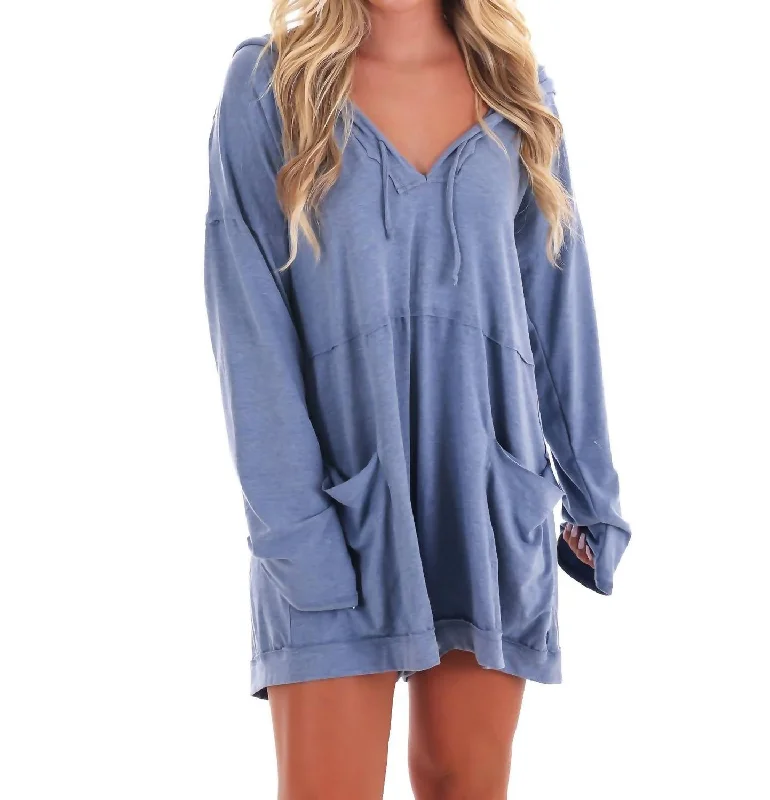 Effortless Style Hoodie Romper In Denim Blue