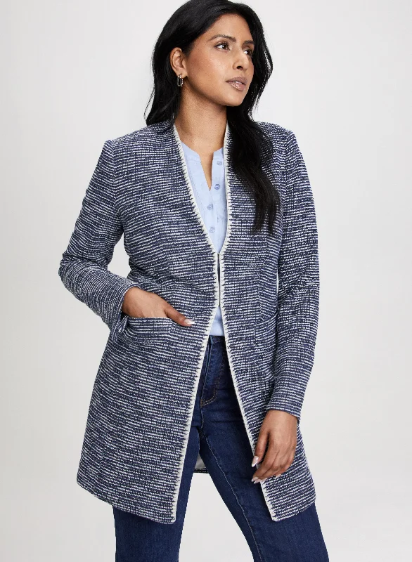 Long Contrasting Trim Bouclé Jacket