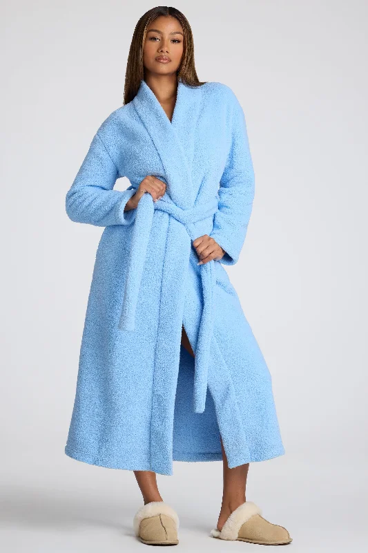 Tie Front Fleece Robe in Baby Blue