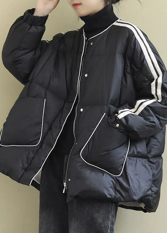 Loose Black Zippered Pockets Loose Winter Duck Down Coat