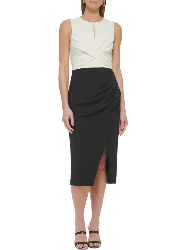 Womens Midi Ruched Wear To Work Dress