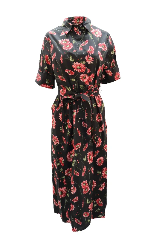 Adam Lippes Floral Pint Maxi Dress in Black Cotton