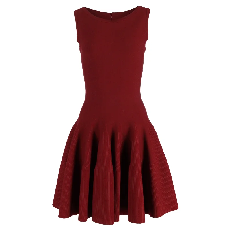 Alaïa Bateau Neckline Mini Dress in Red Wool