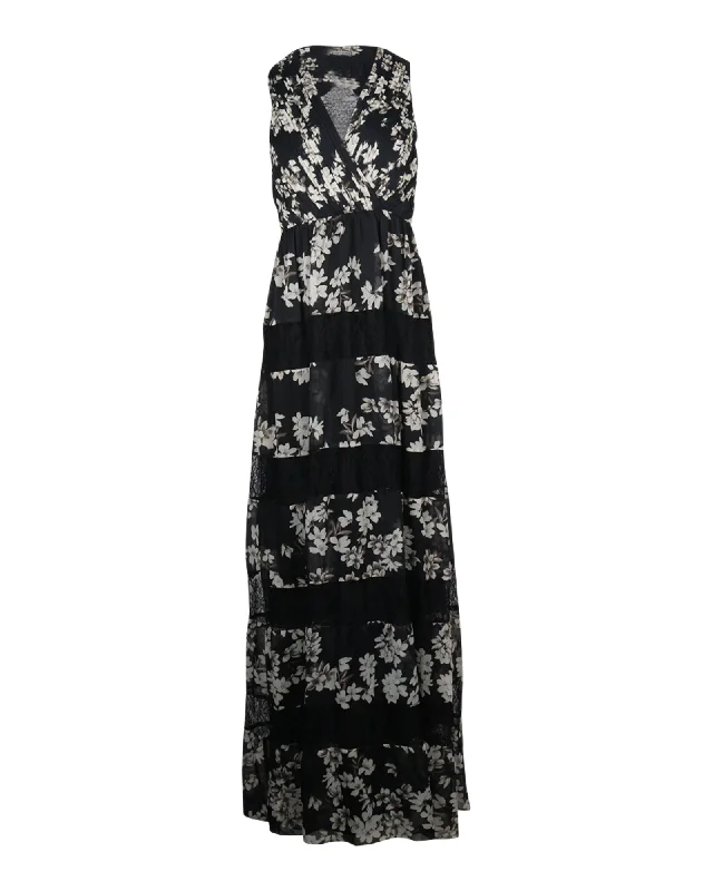 Alice + Olivia Ari Floral Maxi Dress in Black Polyester