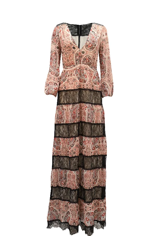 Alice + Olivia Darren Lace-Paneled Printed Maxi Dress in Multicolor Polyester