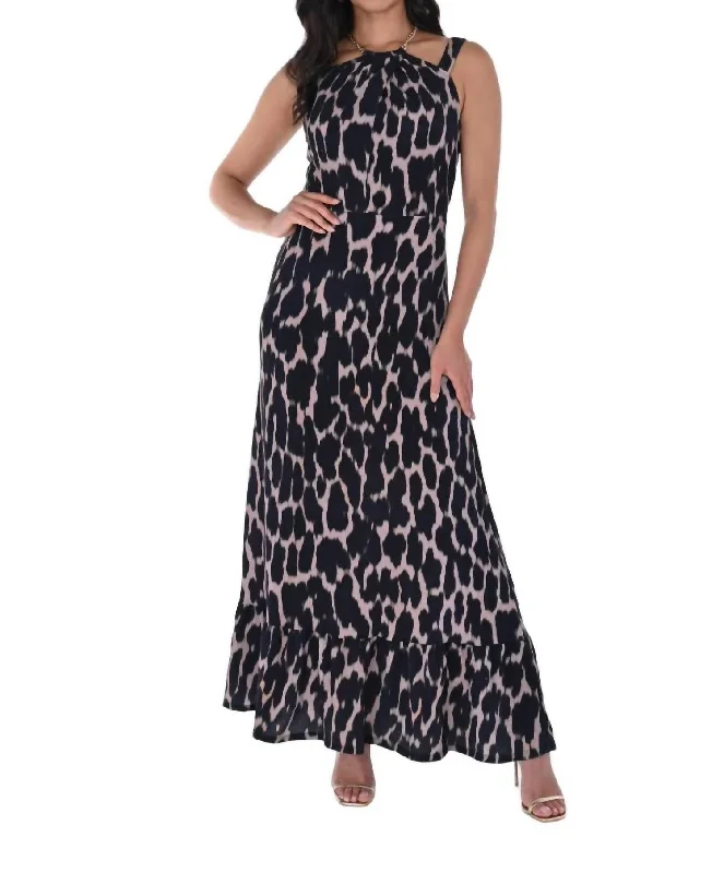 Animal Print Maxi Dress In Black/blush