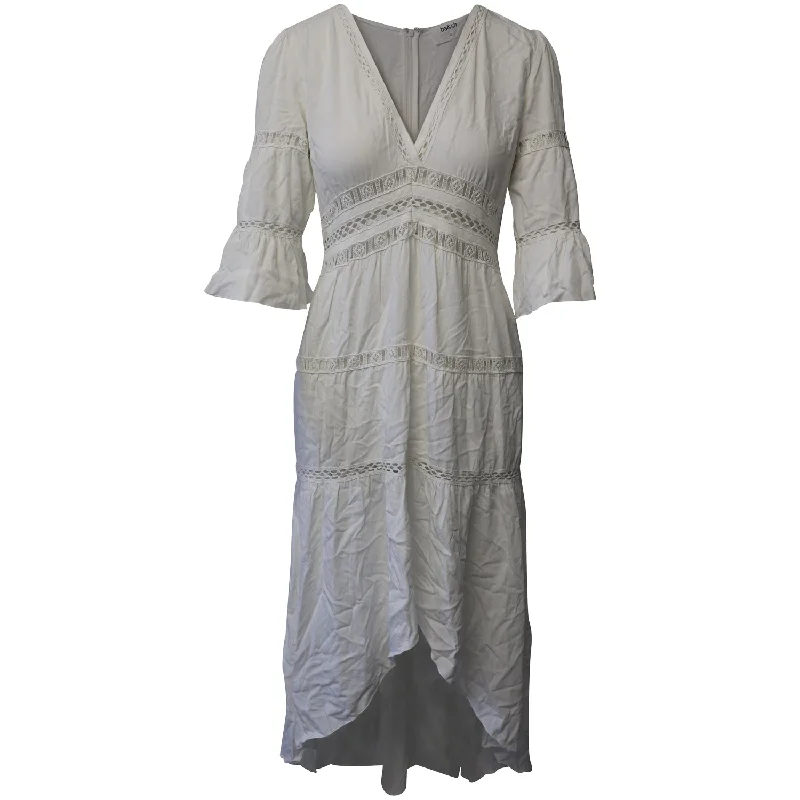 Ba&Sh Maxi Dress with Lace Inserts in White Viscose