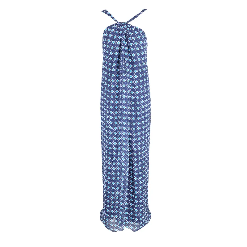 Diane Von Furstenberg Lilita Halter Maxi Dress in Blue Silk