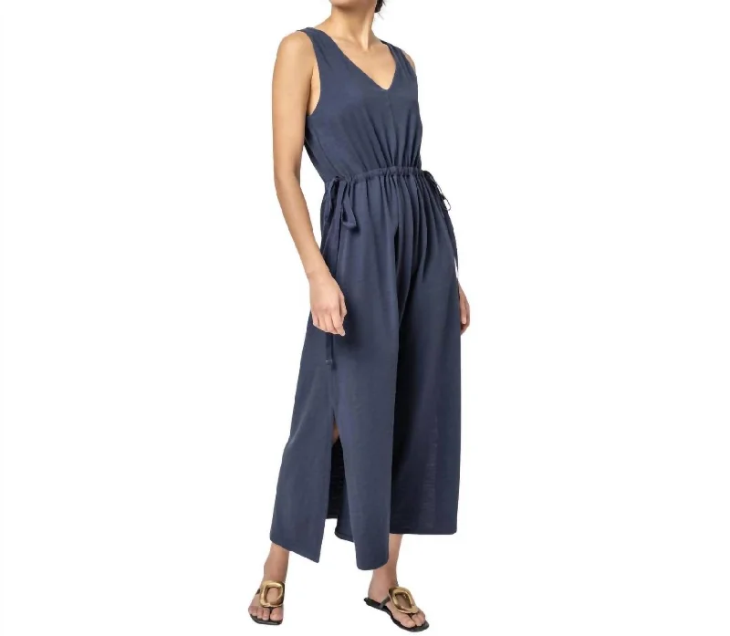 Drawcord Waist Maxi Dress In Navy