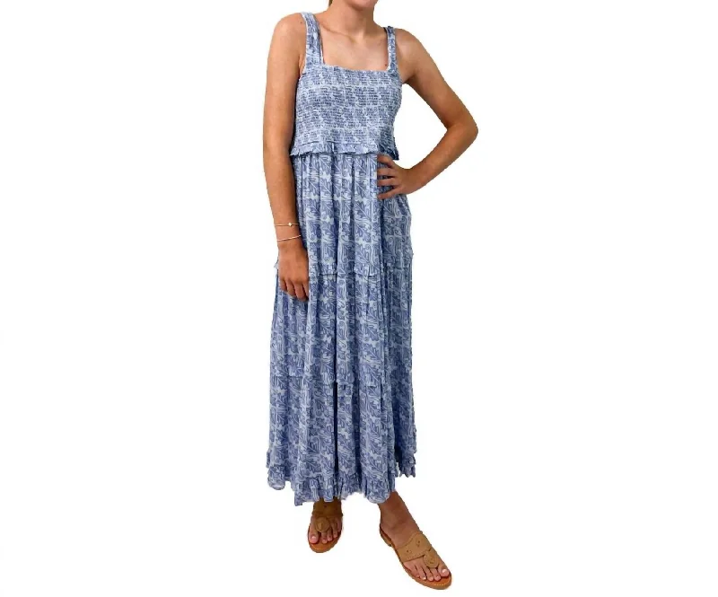 Gaia Maxi Dress In Blue Lush Leaf