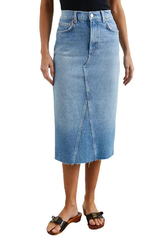 Highland Skirt In Baja Blue Raw Hem