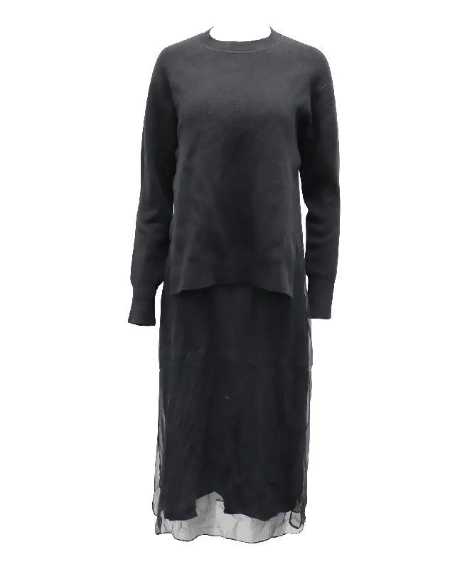 Joseph Sweater Sheer Maxi Dress in Black Wool