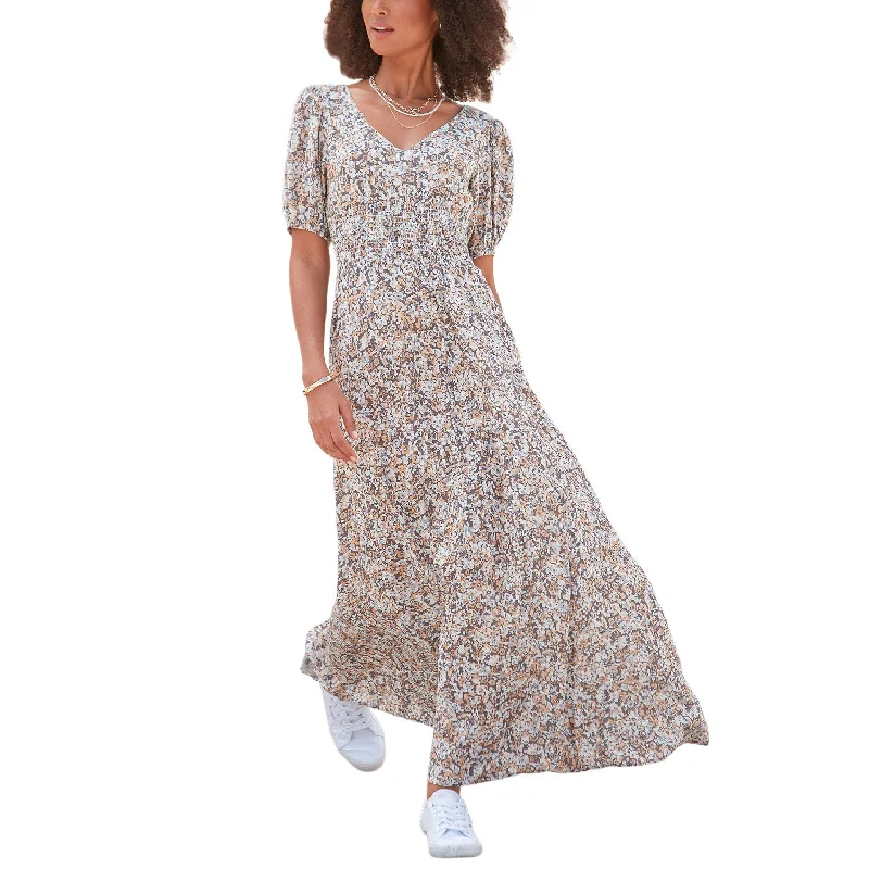 LASCANA Floral Print Maxi Dress Grey Multi