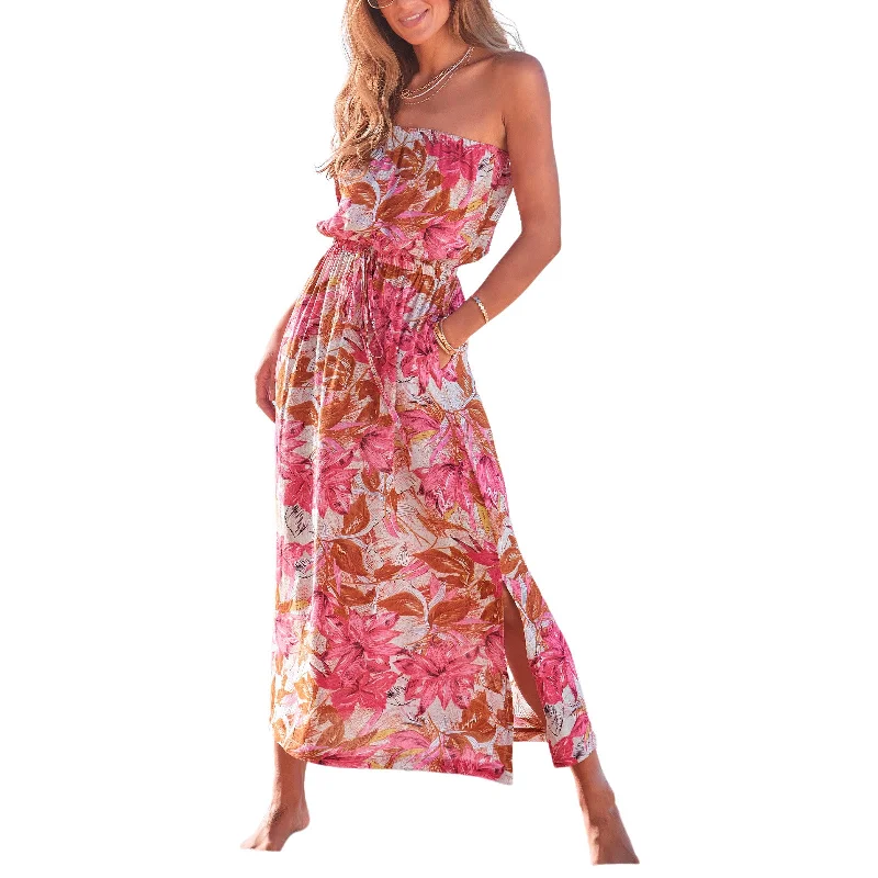 LASCANA Floral Strapless Maxi Dress Pink Multi