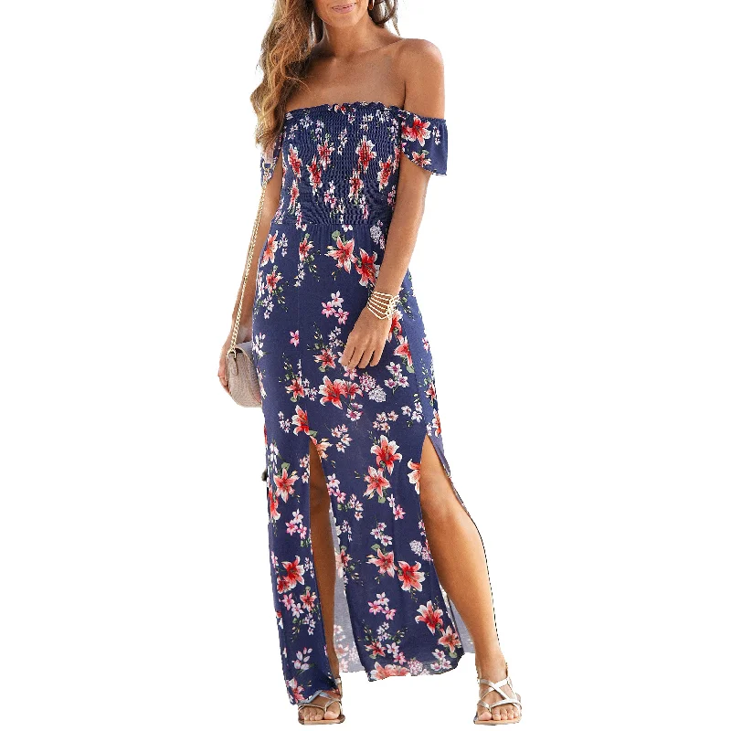 LASCANA Women's Floral Off Shoulder Maxi Dress