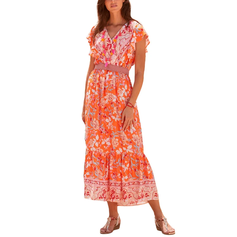 LASCANA Women's Floral V-Neck Maxi Dress