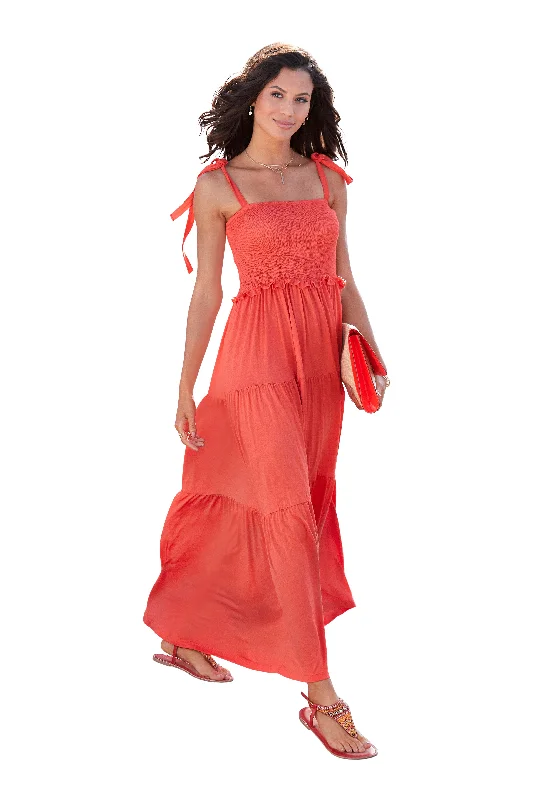 LASCANA Women's Smocked Tiered Maxi Dress