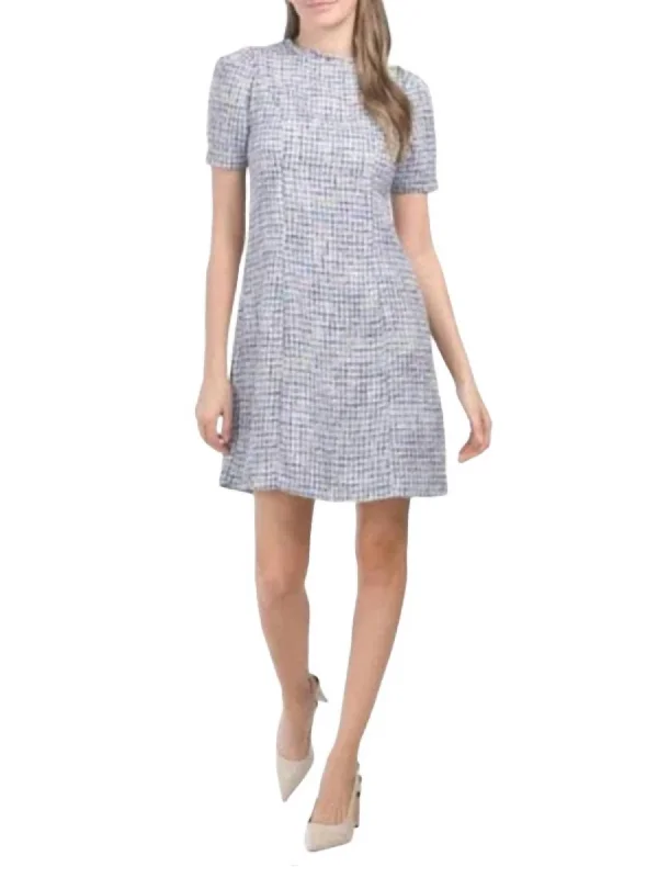 Metallic Boucle Mini Sheath Dress In Ice Denim Multi