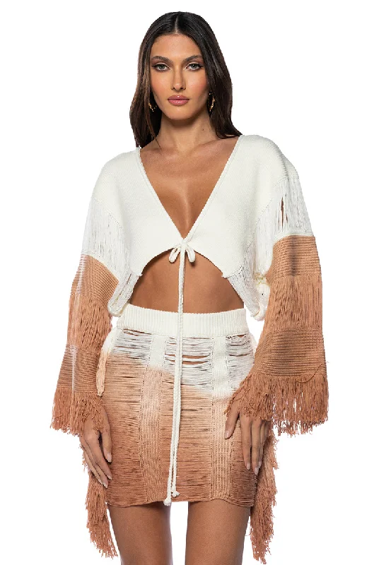 NEED A FLIGHT FRINGE CROP CARDIGAN