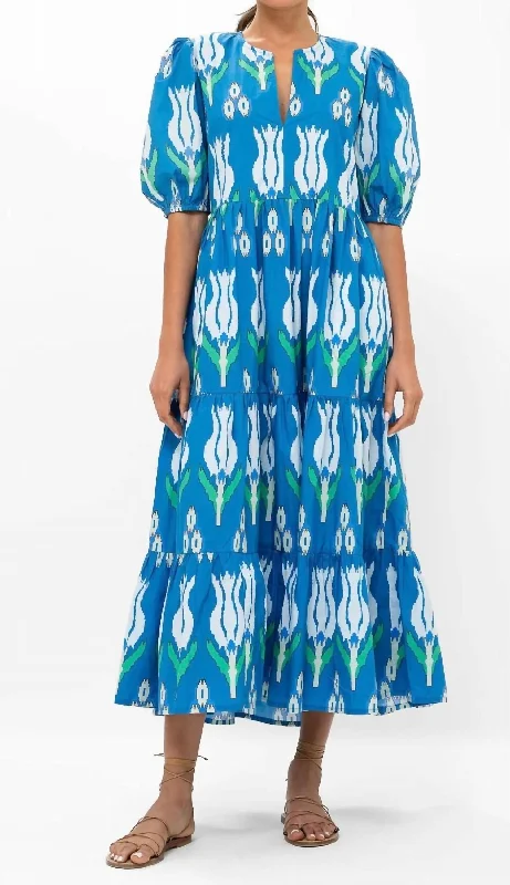 Puff Sleeve Maxi Dress In Sumba Blue