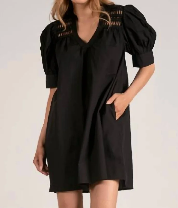 Puff Sleeve Mini Dress In Black