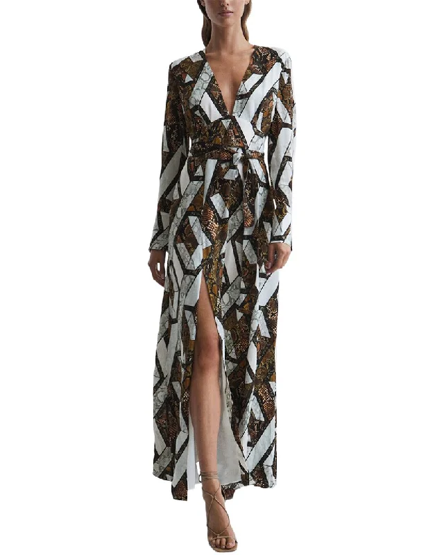 Reiss Loren Snake Print Plunge Maxi Dress