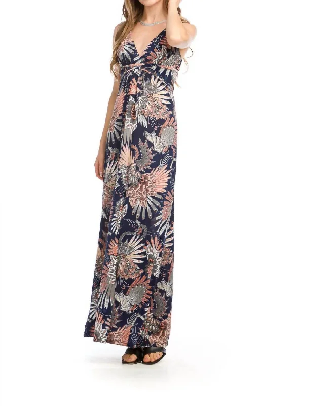 Sandra Fan Print Maxi Dress In Navy