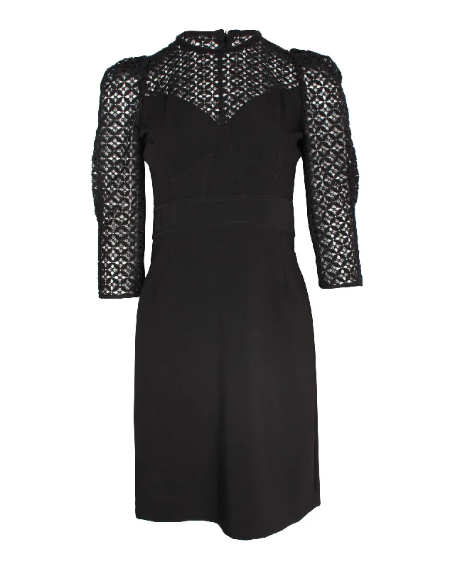 Sandro Emila Macramé Lace And Crepe Mini Dress In Black Polyester