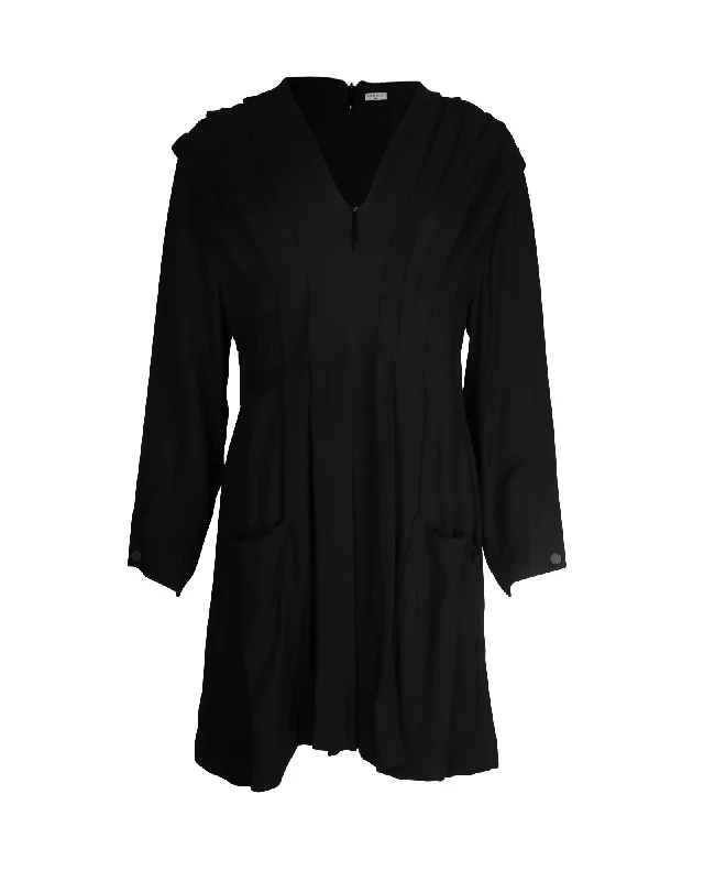 Sandro Paris Milene Pleated Crepe Mini Dress in Black Viscose