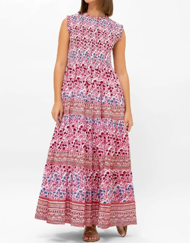 Sleeveless Smocked Maxi Dress In Mendoza Coral