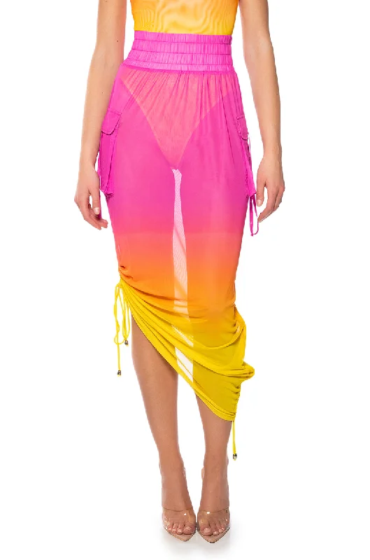 SUNRISE OMBRE MESH ADJUSTABLE MIDI SKIRT