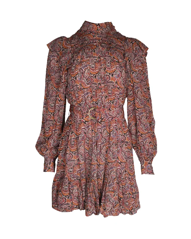 Ulla Johnson Luna Belted Ruffled Floral-Print Mini Dress In Multicolor Silk