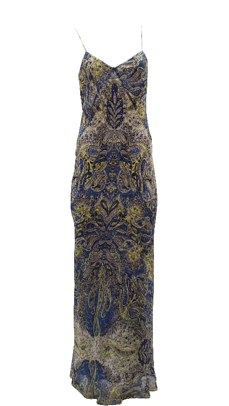 Vince Paisley Print Thin Strap Maxi Dress in Multicolor Silk