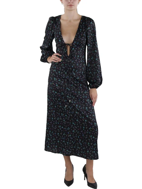 Womens Tie Neck Long Maxi Dress