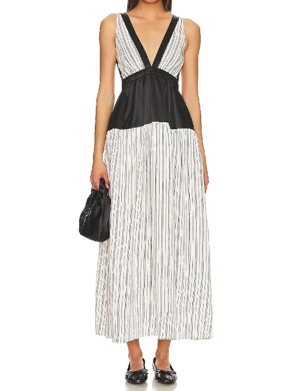 Zoe Maxi Dress In Navy Stripe & Black Combo