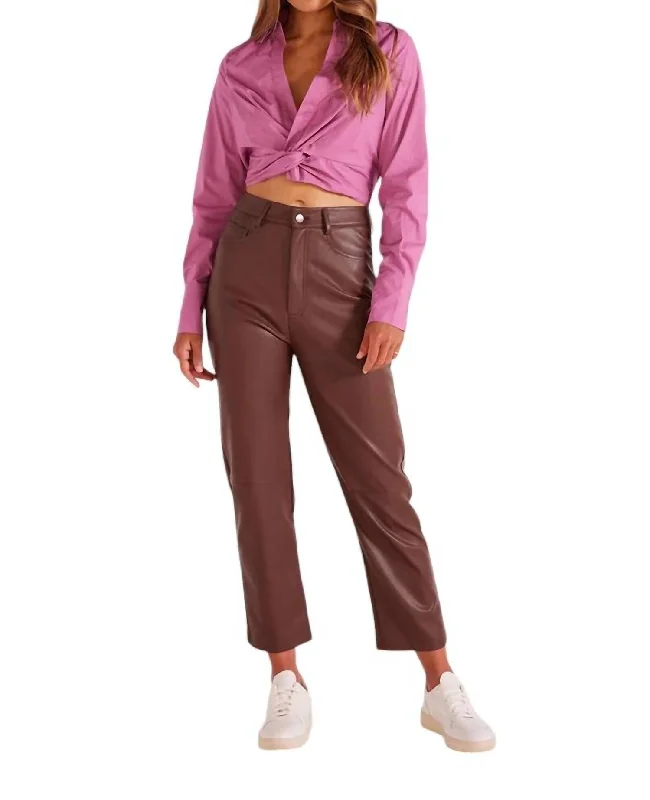 Lani Faux Leather Pant In Choc