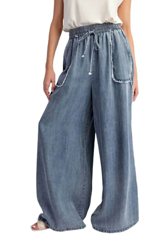 Odessa Palazzo Pants In Washed Denim