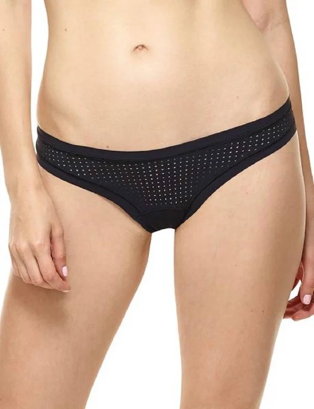 Active Perforated Thong Panty In Black