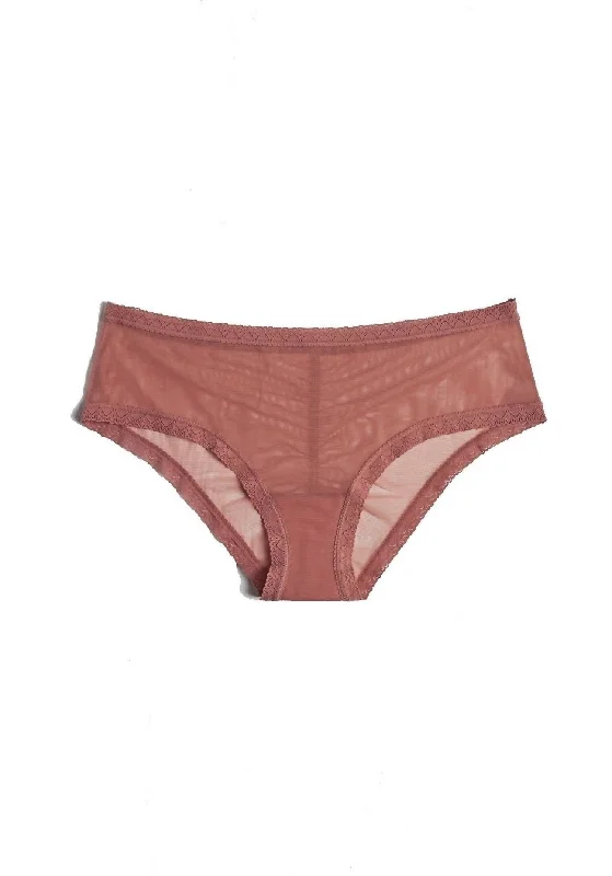 Women's Mesh Lace Trim Hipster Panty In Nutmeg