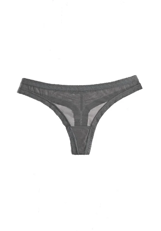 Women's Mesh Lace Trim Thong Panty In Lunar