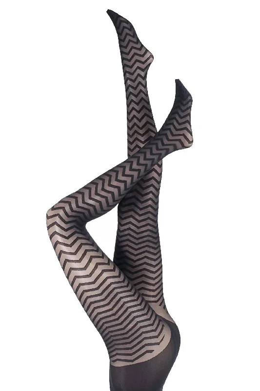 Women's Zig Zag Wave Tights In Black