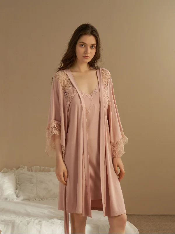 Modal Lace Camisole Sexy Nightgown Robe Set