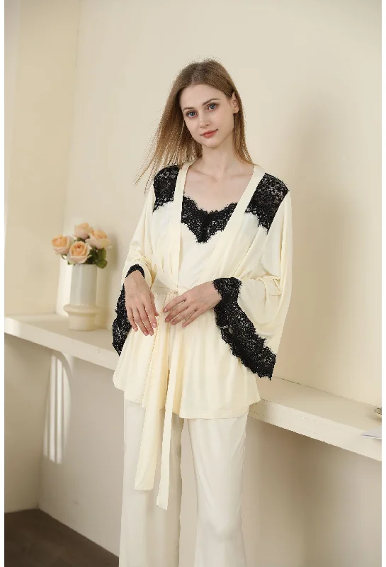 Sexy Modal Lace Backless Pajama Robe Set