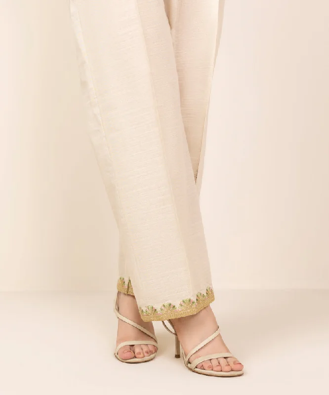 Embroidered Khaddar Straight Pants